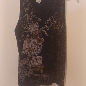 RXB Cotton Studded Blingy Graffiti Black & Silver Crown Tank Top Large